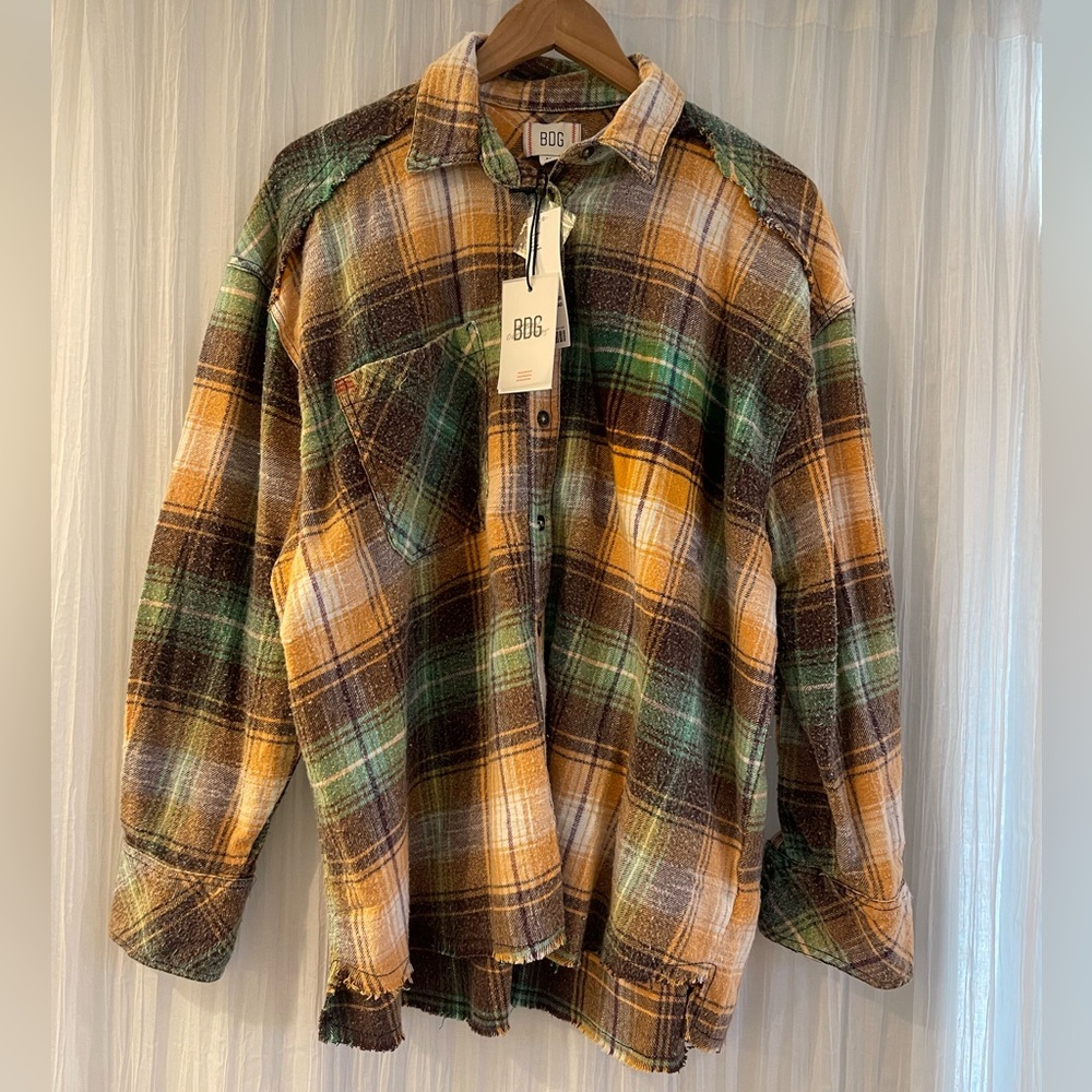 Urban Outfitters BDG Andy Flannel Distressed Button-Down Shirt